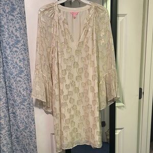 Elegant Gold Palm Tree silk dress